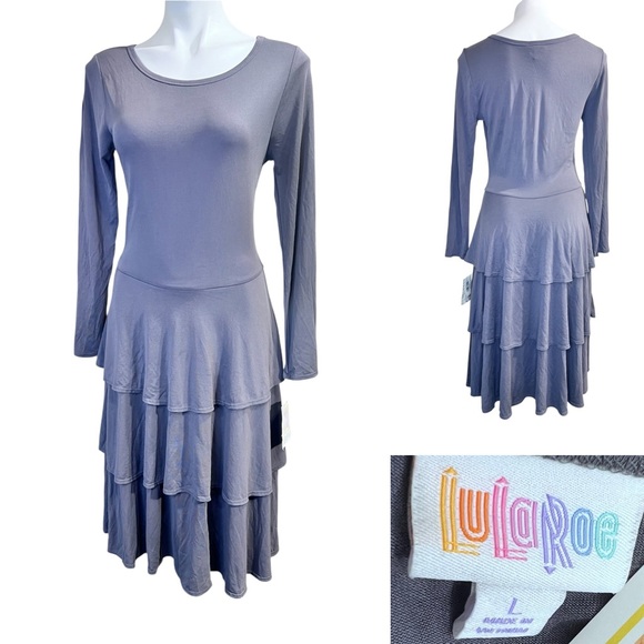 LuLaRoe Georgia dress size L Long Sleeve Gray Tiered casual office fall - Picture 1 of 6
